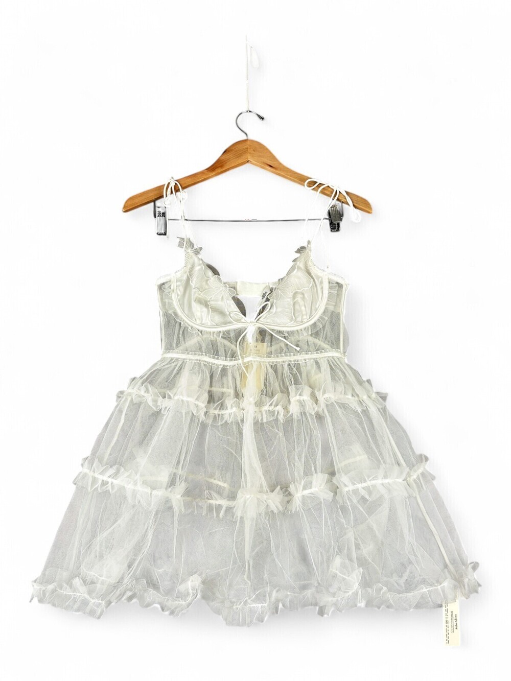 For Love & Lemons White Ruffled Mesh Babydoll Chemise S